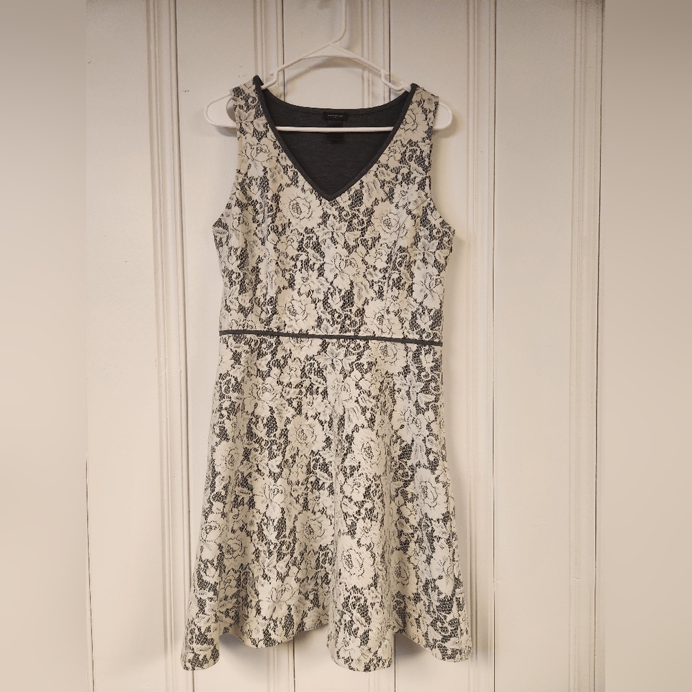 Ann Taylor Black and Cream Lace Midi Dress